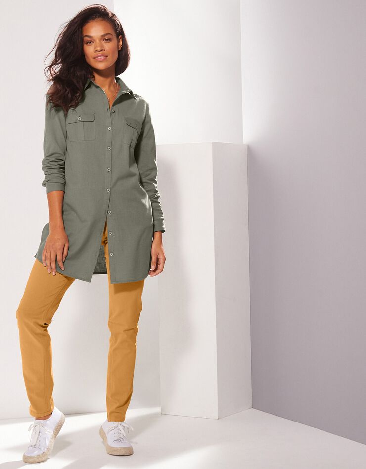 Chemise longue unie (kaki)