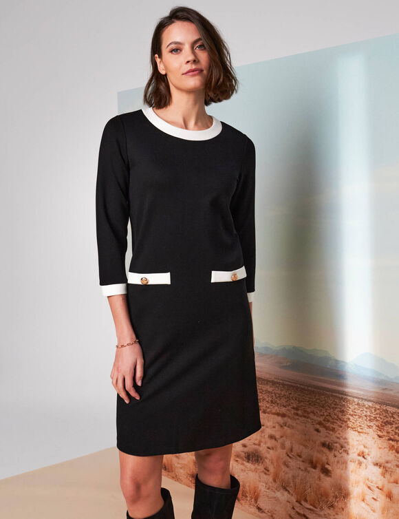 Robe bicolore, maille milano (noir / écru)