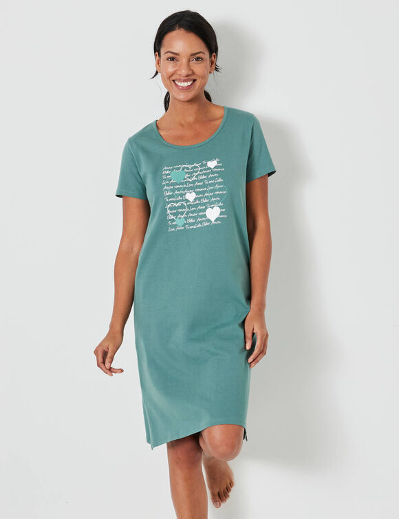 Chemise de nuit courte imprimée cœurs (kaki)