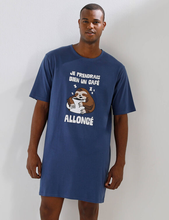 Maxi T-shirt pyjama imprim&eacute; "caf&eacute; allong&eacute;" (bleu)