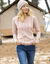 Pull col rond, maille torsadée (rose poudré)