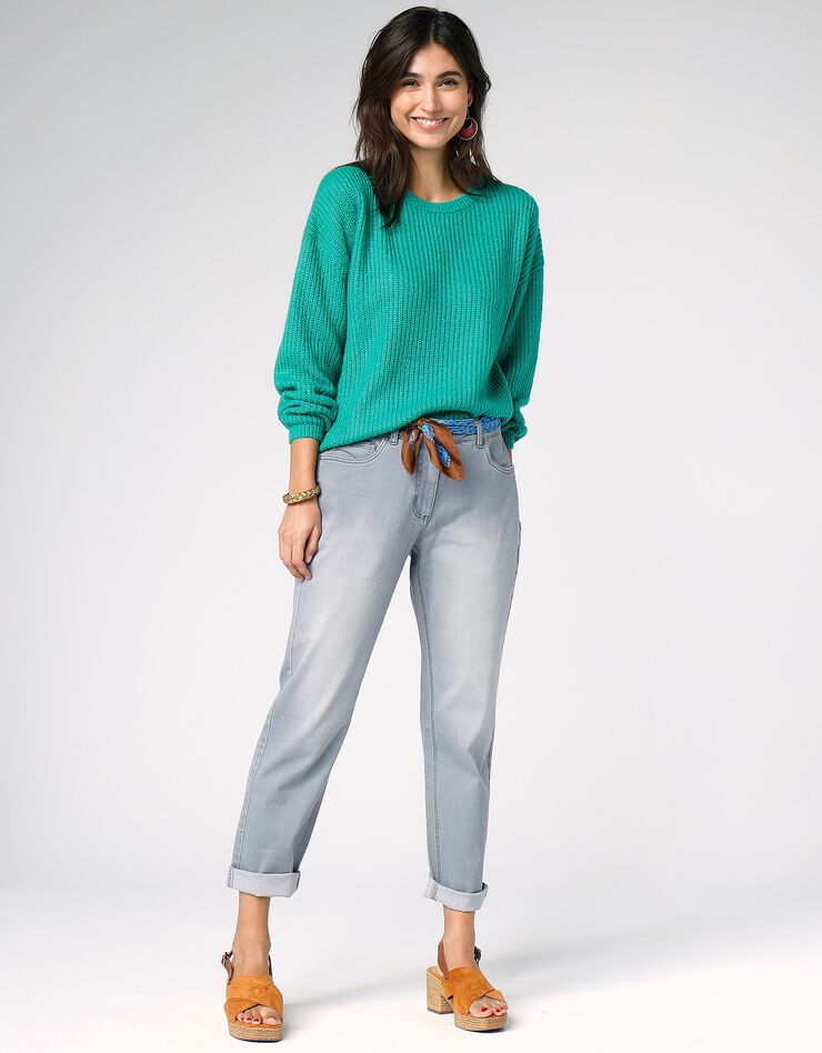 Pull boîte manches longues, maille anglaise (vert)