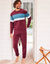 Pyjama tricolore velours manches longues (bordeaux)