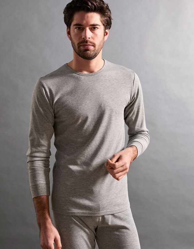 Tee-shirt sous-vêtement homme col rond manches longues dos long coton - lot de 2 (gris chiné)
