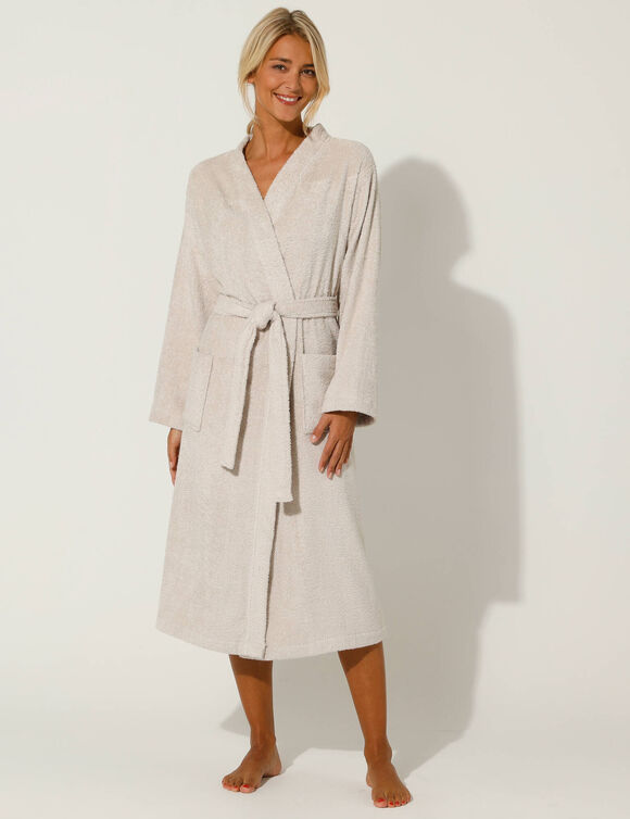 Peignoir mixte adulte col kimono éponge bouclette  (sable)