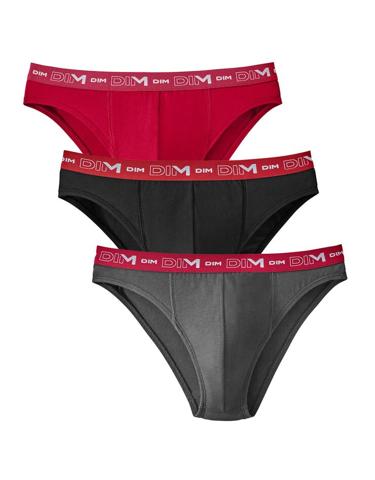 Slip coton stretch coloris assortis - lot de 3 (noir + rouge + gris)