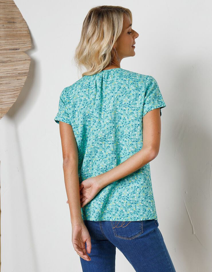 Blouse boutonnée en viscose imprimée, manches courtes (vert) Blouse boutonnée en viscose imprimée, manches courtes (vert)