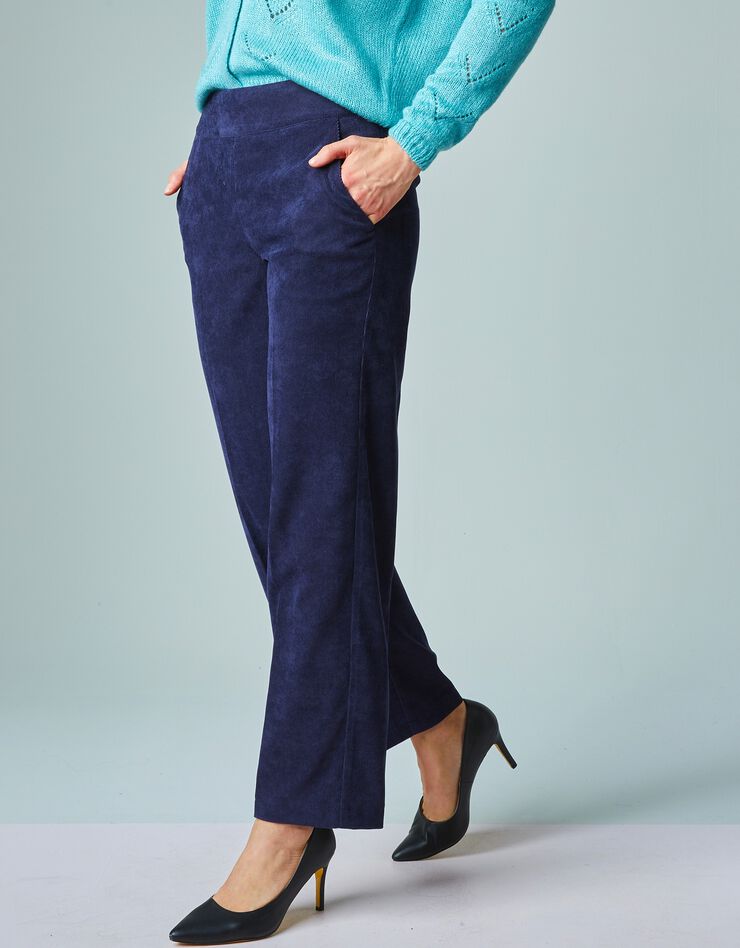 Pantalon large ¾ en velours côtelé, taille haute (marine) Pantalon large ¾ en velours côtelé, taille haute (marine)