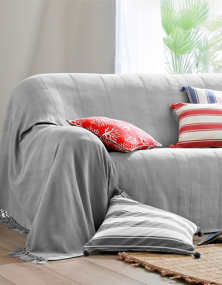 Plaid ou jeté uni coton tissage artisanal (gris perle)