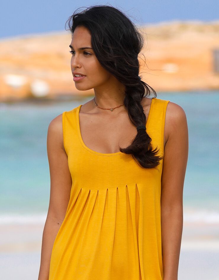 Robe col rond unie (safran) Robe col rond unie (safran)