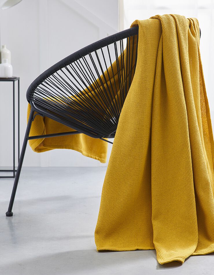 Jeté de canapé ou plaid uni nid d’abeille - coton (ocre)