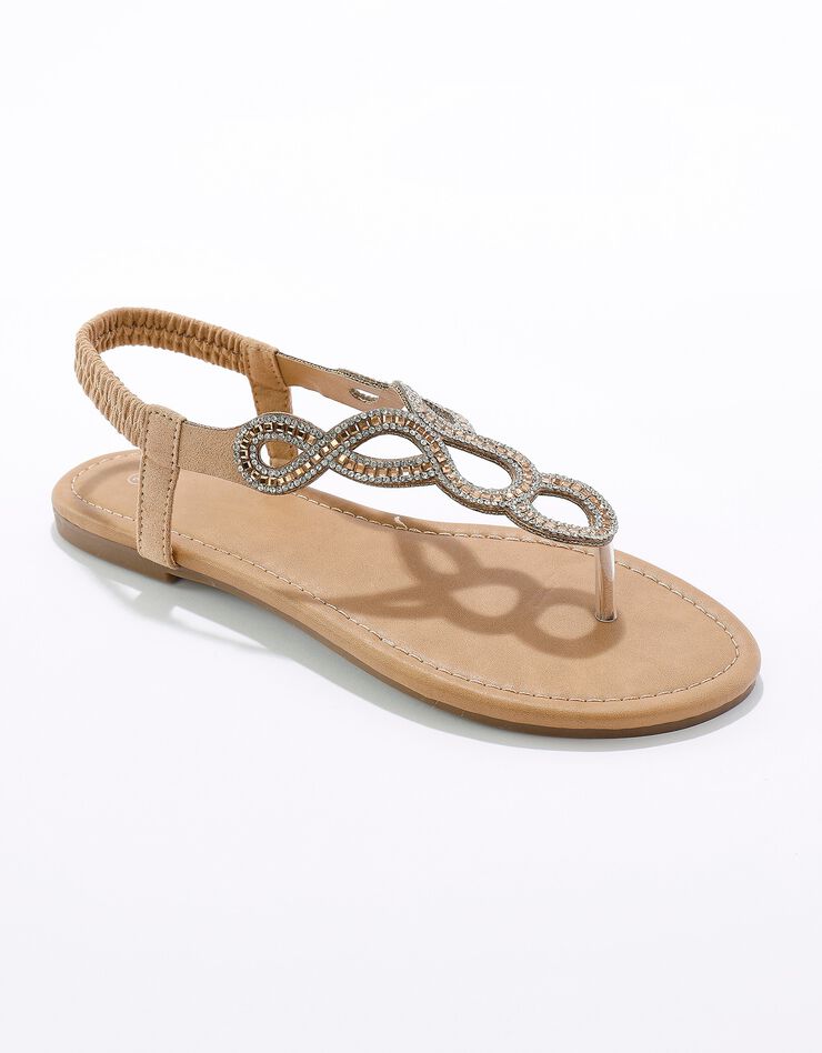 Sandale entredoigts strass à bride élastiquée (beige) Sandale entredoigts strass à bride élastiquée (beige)