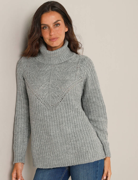 Pull col boule, maille anglaise (gris chiné)