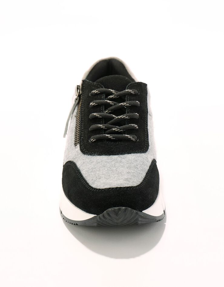 Baskets style running zippées en cuir bimatière - gris flanelle (gris) Baskets style running zippées en cuir bimatière - gris flanelle (gris)