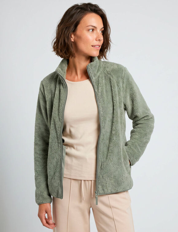 Veste zipp&eacute;e col montant, manches longues, maille polaire (vert tilleul)