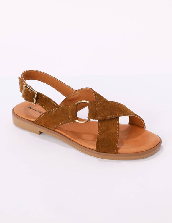 Sandales brides crois&eacute;es en cro&ucirc;te de cuir (marron)