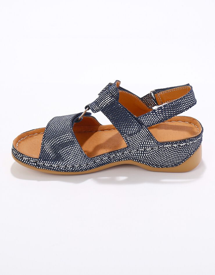 Sandales compensées scratchées à ouverture totale, cuir irisé (bleu) Sandales compensées scratchées à ouverture totale, cuir irisé (bleu)