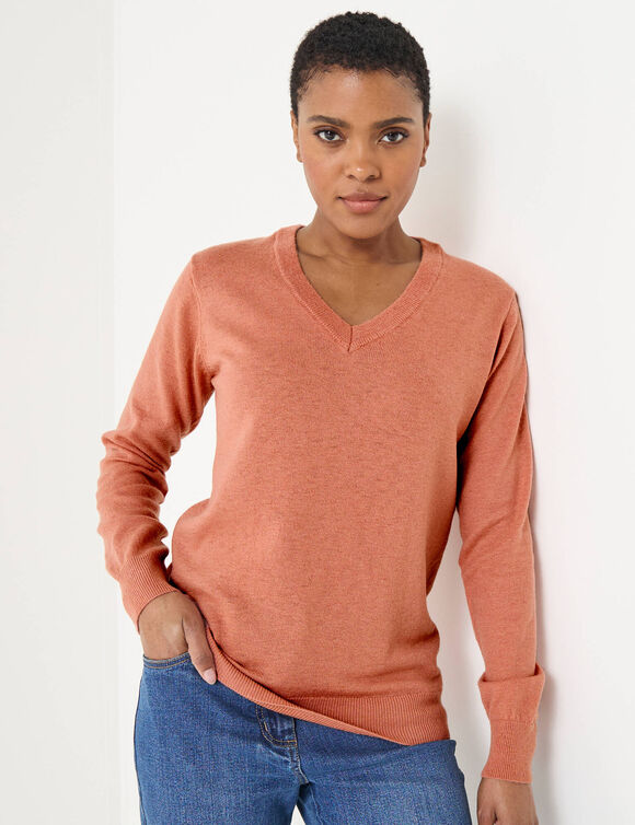 Pull col V, laine d'agneau (rose chiné)