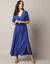 Robe longue unie manches courtes, ceinture fantaisie (bleu)