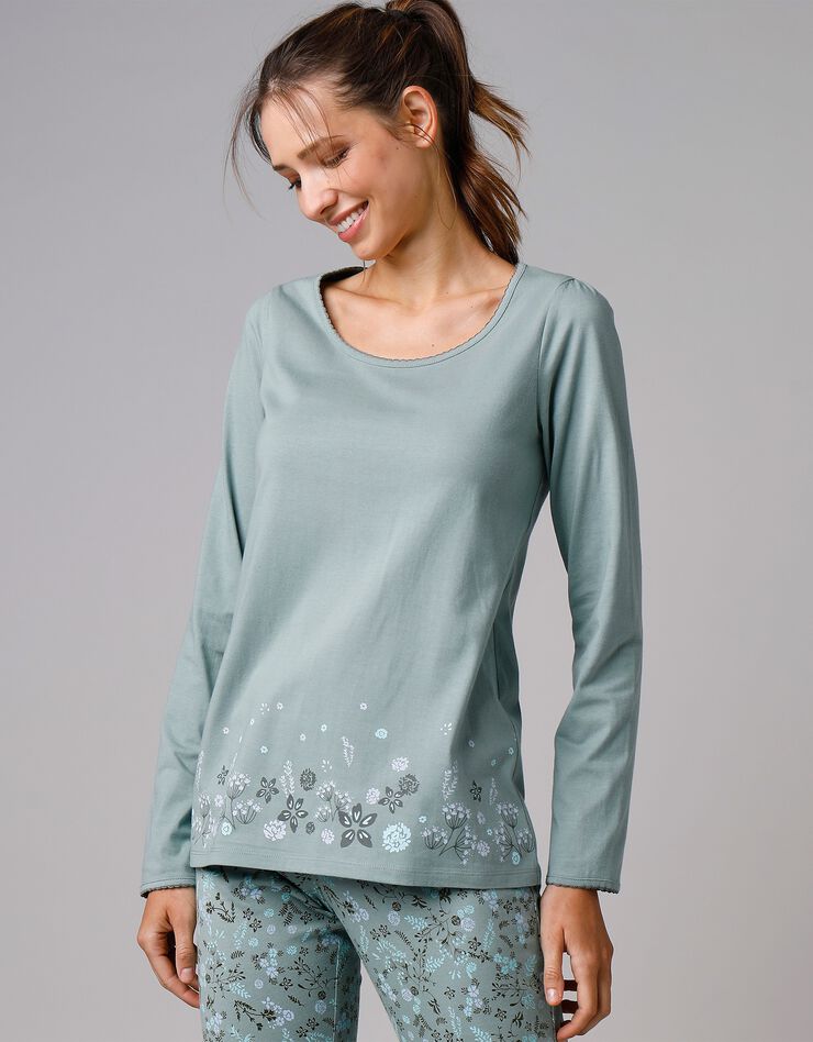 Tee-shirt de pyjama manches longues imprimé base fleurs (kaki) Tee-shirt de pyjama manches longues imprimé base fleurs (kaki)