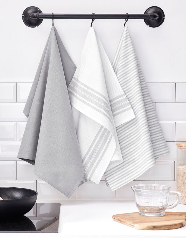 Torchons de cuisine assortis - lot de 3 (gris perle)