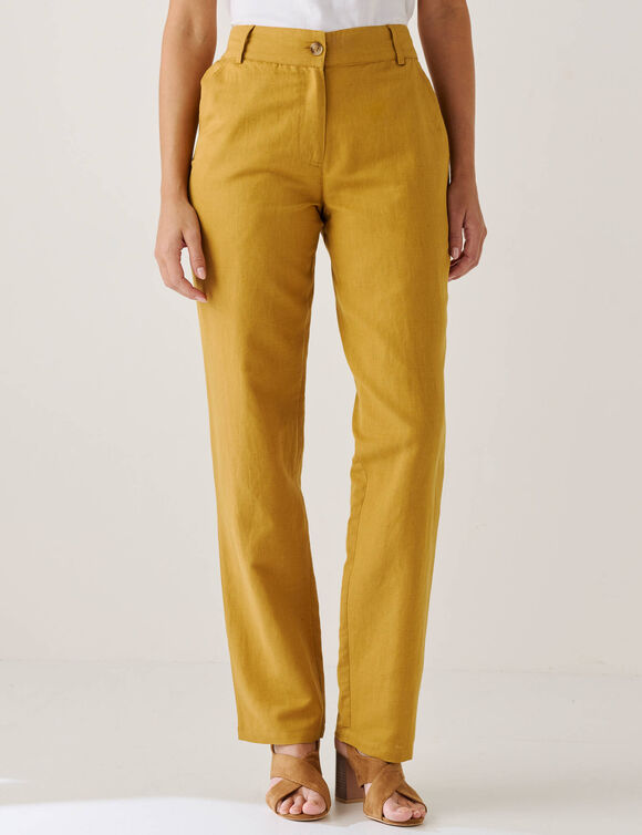 Pantalon coupe mom coton-lin uni (safran)