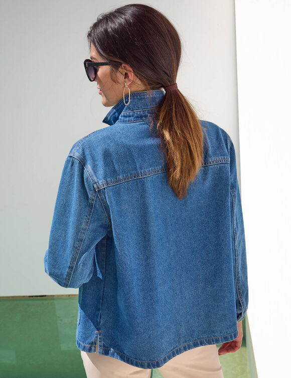Veste oversize boutonnée en denim bleu bleach La Redoute Collections | La Redoute