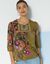 Blouse imprimée fleurs, détails brodés (vert mousse / violine)