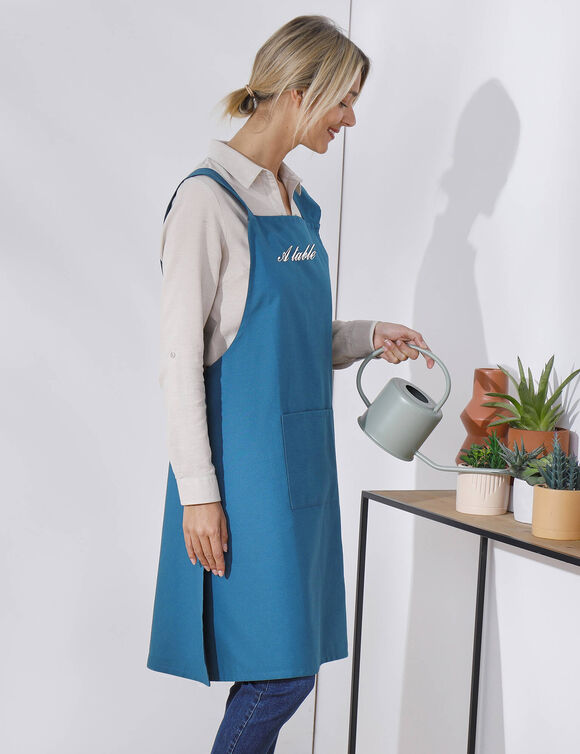 Tablier de cuisine japonais coton uni personnalisable (bleu)