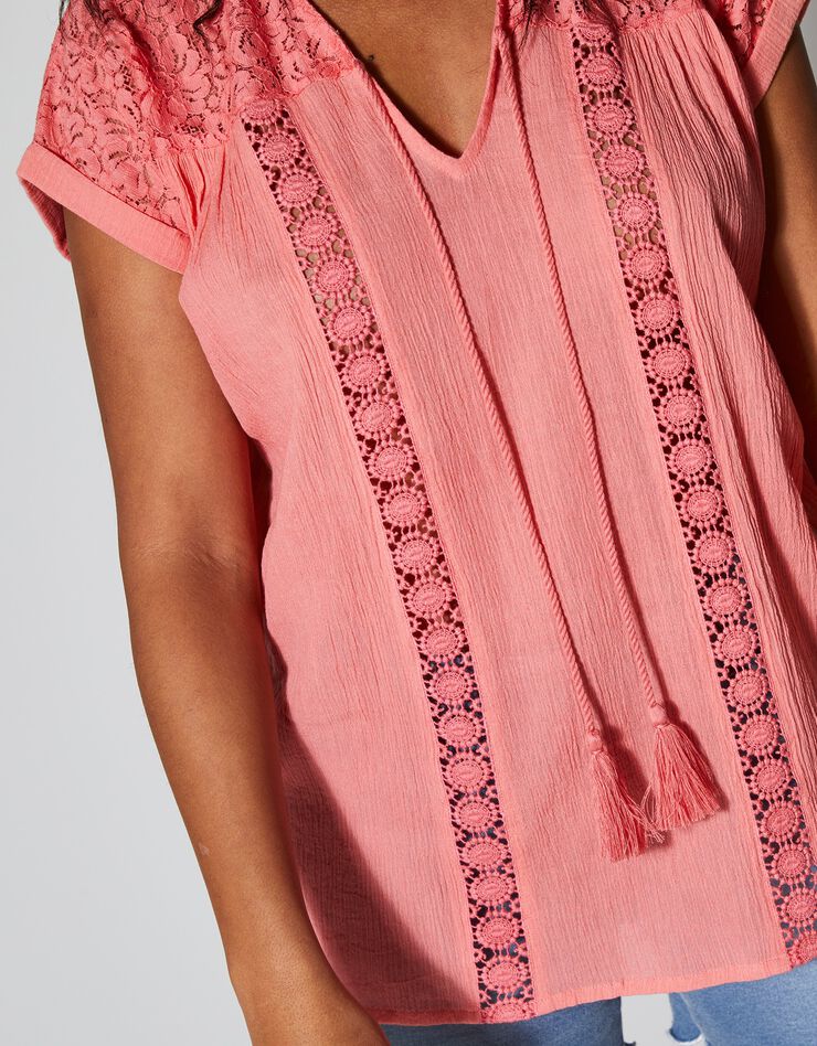 Tunique macramé crépon coton (corail)