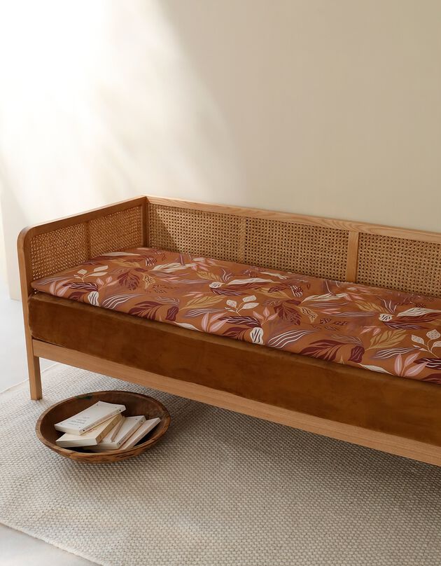 Long coussin de canapé imprimé feuillages (ambre)