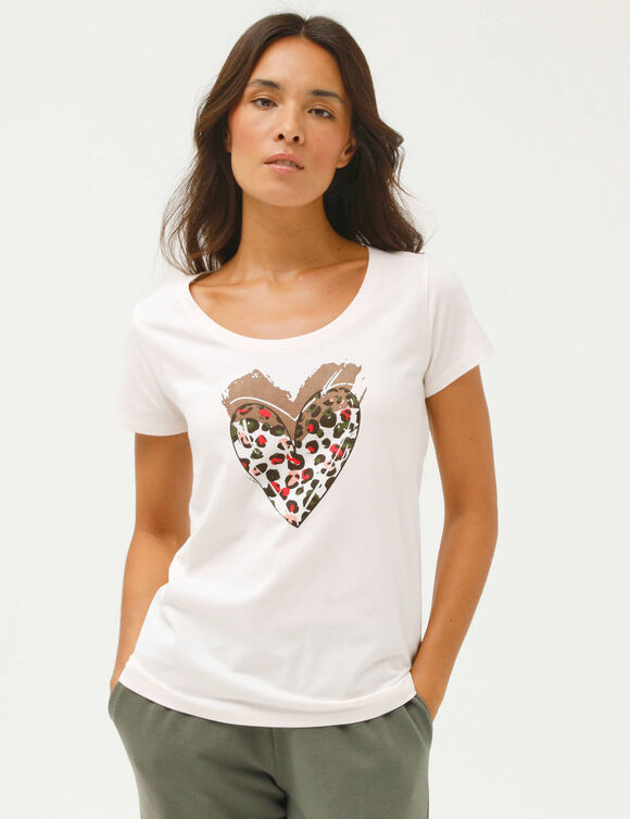 T-shirt manches courtes, imprim&eacute; c&oelig;ur (&eacute;cru)