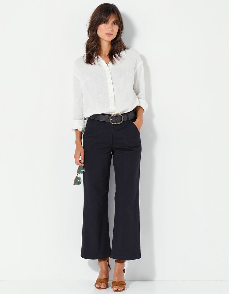 Pantalon large raccourci uni (noir) Pantalon large raccourci uni (noir)