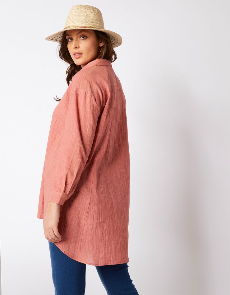 Chemise longue coupe trapèze effet lin (corail) Chemise longue coupe trapèze effet lin (corail)