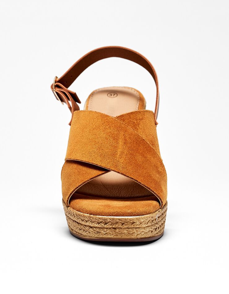 Sandales compensées dessus croisé caramel (caramel)