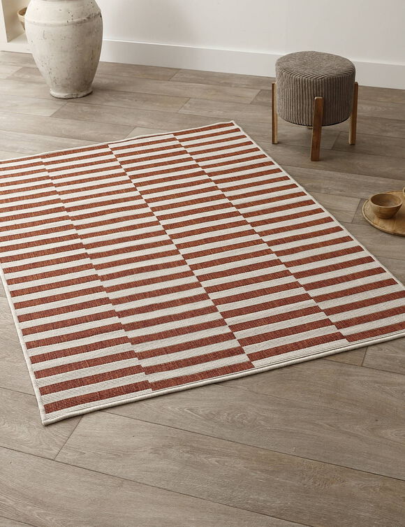 Tapis rectangulaire à rayures (terracotta)