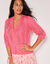 Gilet col V, maille ajourée (rose)