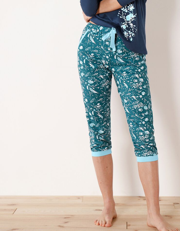 Pantacourt de pyjama – fleuri émeraude (émeraude)