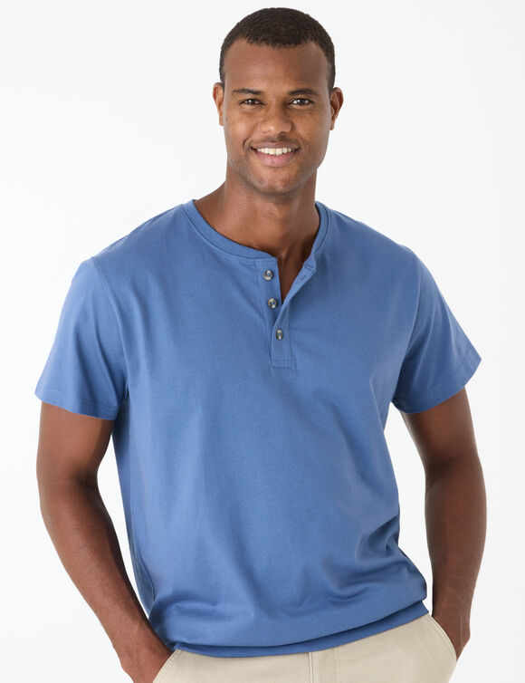 T-shirt Henley confort manches courtes - coton biologique(**) (bleu jean)