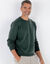 Pull pur coton col rond manches longues (vert chiné)