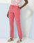Pantalon fuselé fluide, lin-coton (rose)
