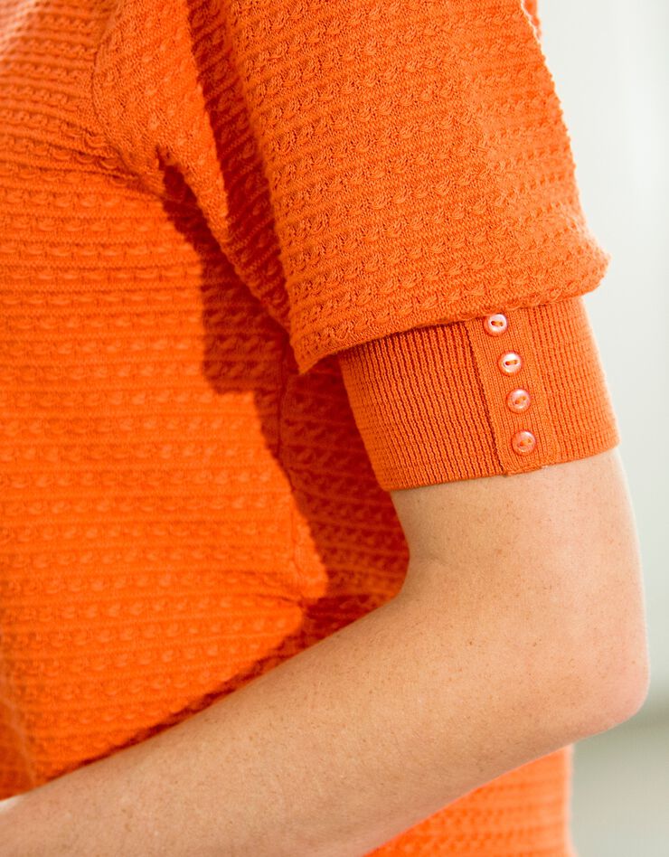 Pull boutonné manches coude base resserrée (mandarine) Pull boutonné manches coude base resserrée (mandarine)