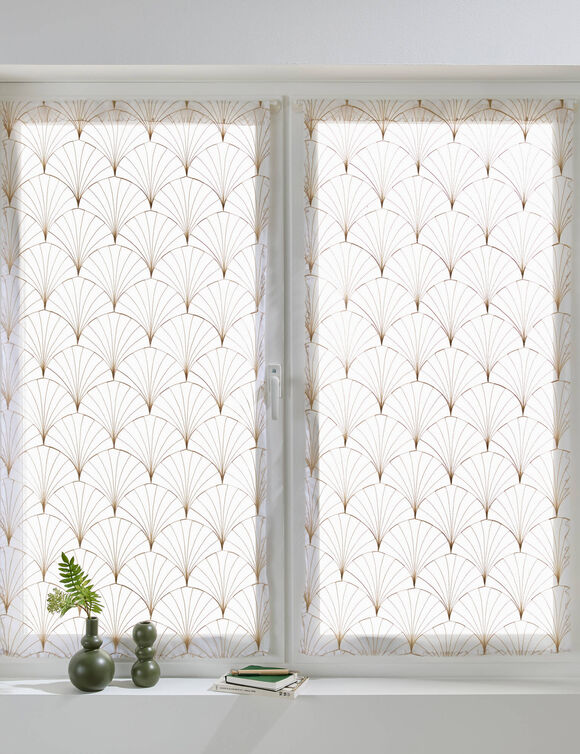 Vitrage droit brod&eacute; motif art d&eacute;co - la paire (beige)