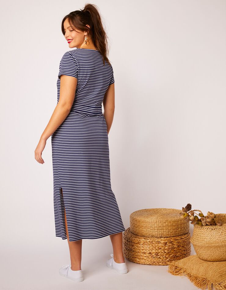 Robe longue marinière manches courtes (marine / blanc) Robe longue marinière manches courtes (marine / blanc)