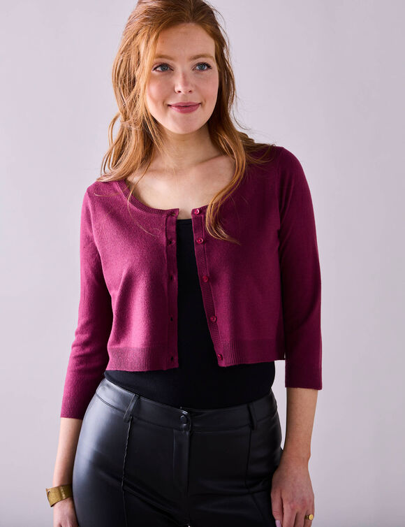Gilet boléro boutonné, toucher doux (prune)