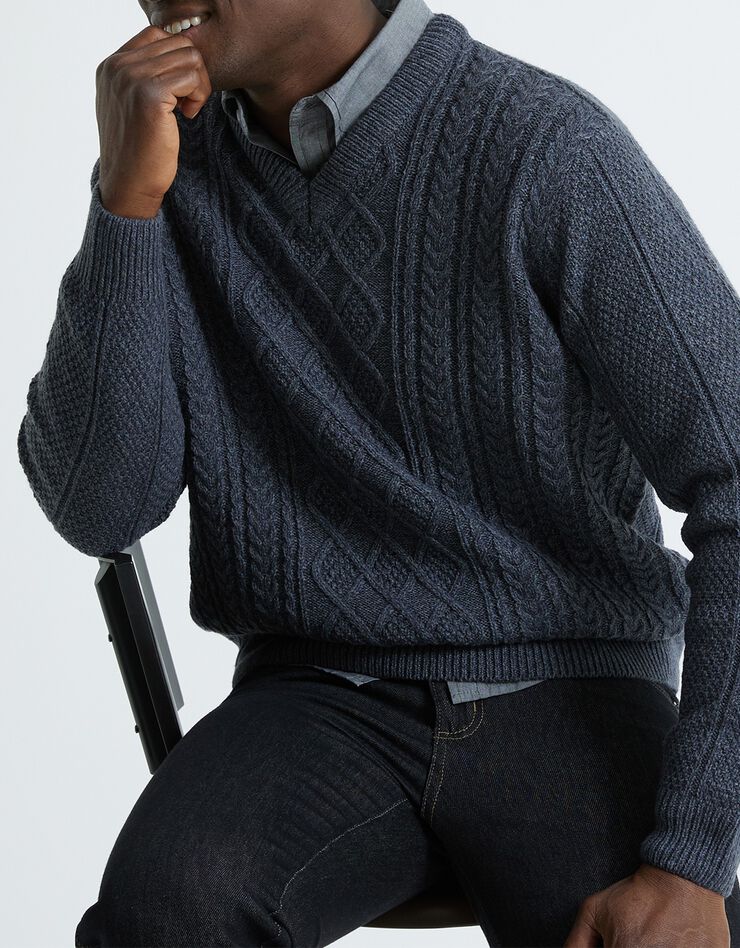 Pull irlandais col V (anthracite chiné) Pull irlandais col V (anthracite chiné)