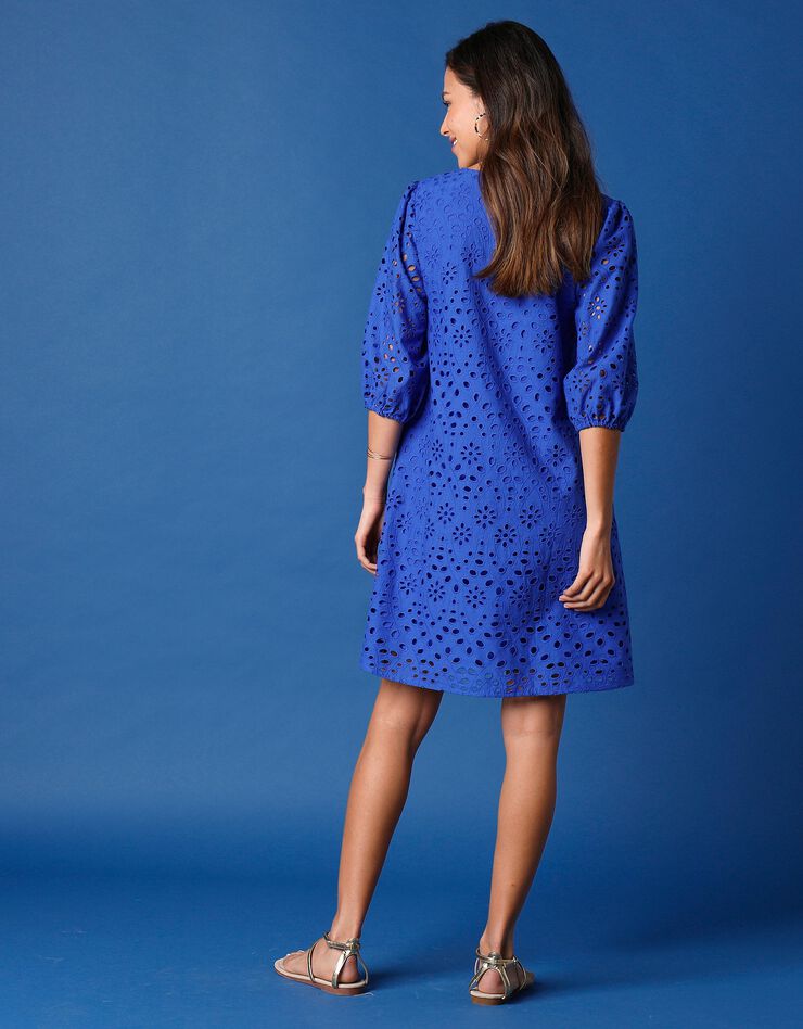 Robe broderie anglaise manches 3/4 (bleu)