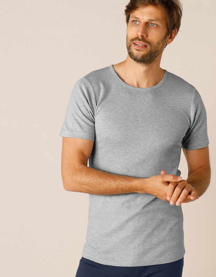 Tee-shirt sous-vêtement homme col rond manches courtes coton - lot de 2 (gris chiné) Tee-shirt sous-vêtement homme col rond manches courtes coton - lot de 2 (gris chiné)