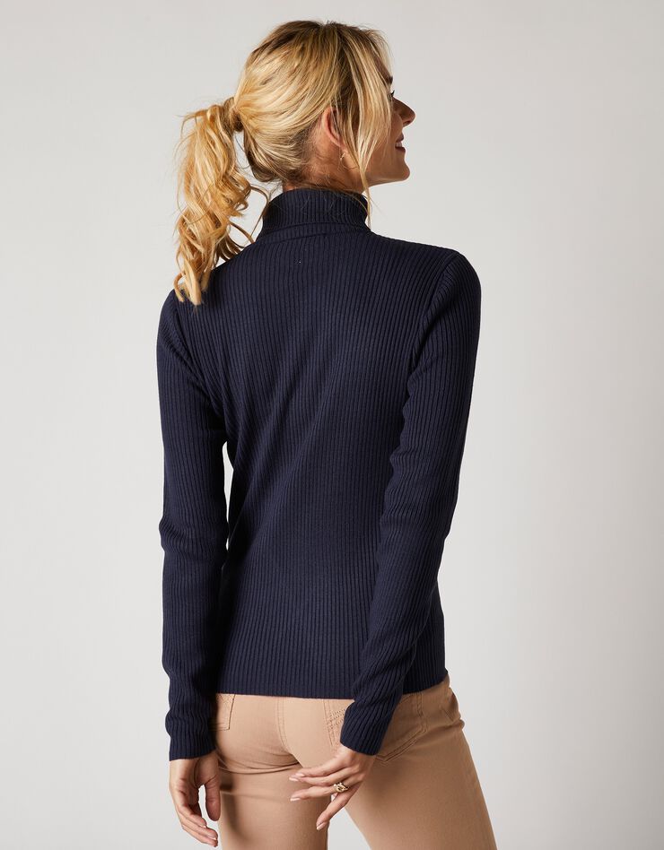 Pull col roulé uni maille côtelée (marine) Pull col roulé uni maille côtelée (marine)