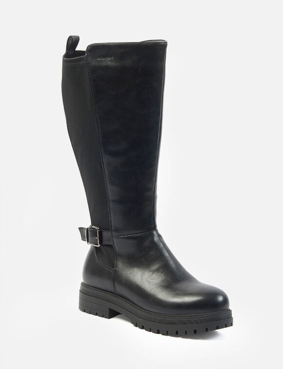 Bottes Kylie tr&egrave;s larges mollets 3XL, talon crant&eacute; et bande &eacute;lastiqu&eacute;e (noir)